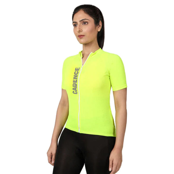 Womens BeVisible Cycling Jersey - Half Sleeves - Neon Green 1