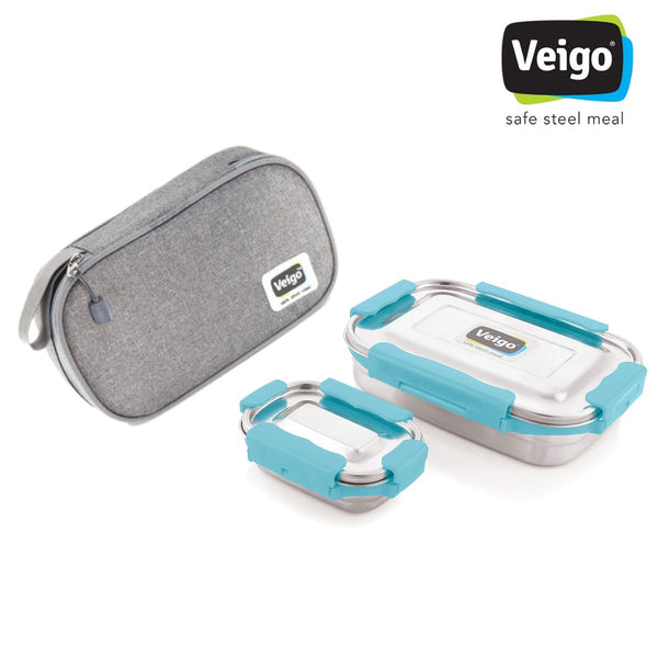 Adventure Ready MaxoSteel Camping Tiffin Box with Insulated Pouch - Jumbo - Aqua Blue 4