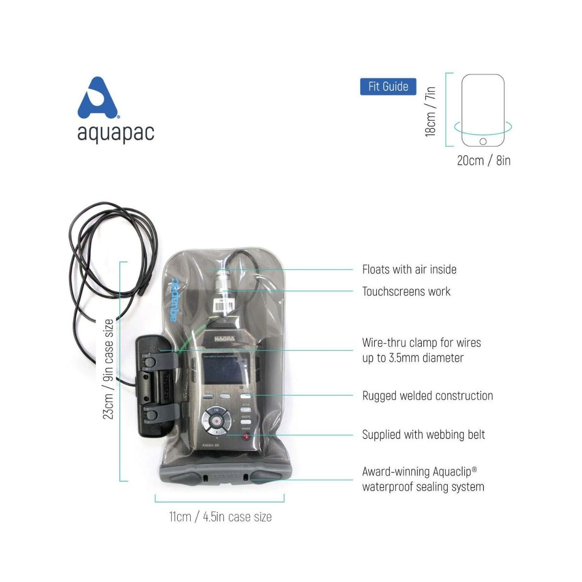 Aquapac Waterproof Radio Microphone / Wire-Through Case - Medium (9" x 4.5") 2