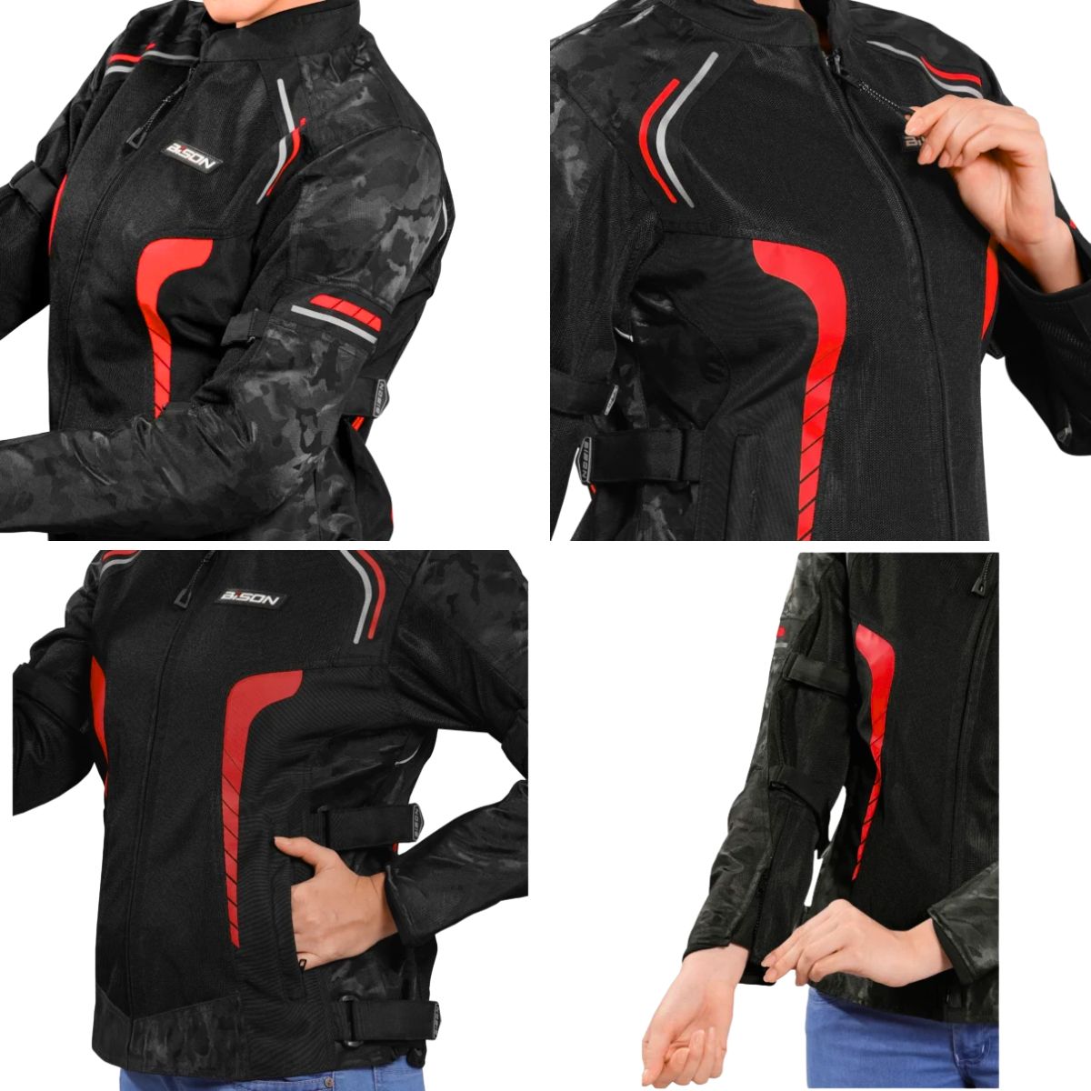 Women's Phoenix Riding Jacket - Black + Hi-Viz Red - OutdoorTravelGear.com