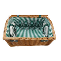 Willow Family Picnic Basket for Four – Green Stripe Interior | with Stainless Steel Cutlery - OutdoorTravelGear.com