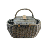 Classic Grey Willow Picnic Basket for Four with Stainless Steel Cutlery - OutdoorTravelGear.com
