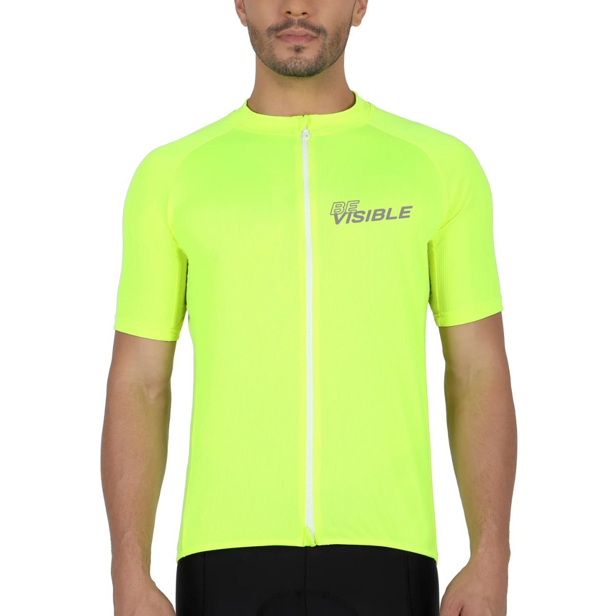 Mens BeVisible Cycling Jersey - Half Sleeves - Neon Green 1