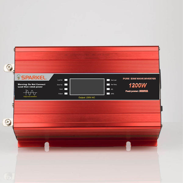 Solar Compact Car Inverter - 12V DC to 230V AC Pure Sine Wave - Output 1200W 1