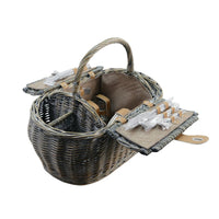 Classic Grey Willow Picnic Basket for Four with Stainless Steel Cutlery - OutdoorTravelGear.com