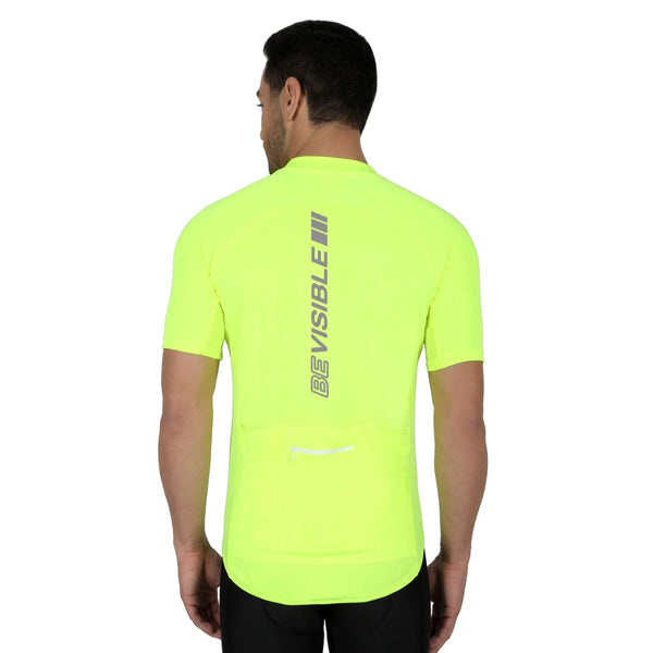 Mens BeVisible Cycling Jersey - Half Sleeves - Neon Green 2