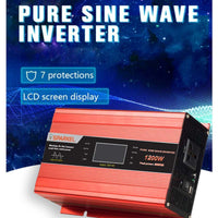 Solar Compact Car Inverter - 12V DC to 230V AC Pure Sine Wave - Output 1200W 5