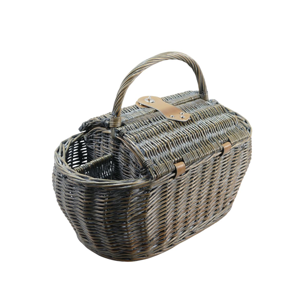 Classic Grey Willow Picnic Basket for Four with Stainless Steel Cutlery - OutdoorTravelGear.com