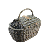 Classic Grey Willow Picnic Basket for Four with Stainless Steel Cutlery - OutdoorTravelGear.com