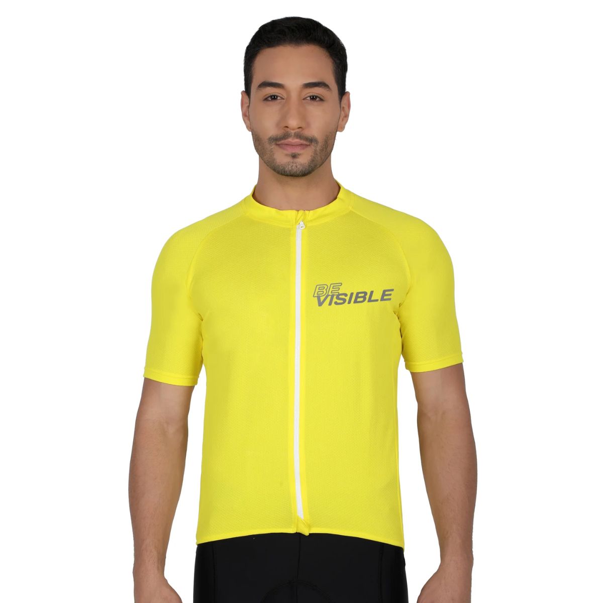 Mens BeVisible Cycling Jersey - Half Sleeves - Bright Yellow 1