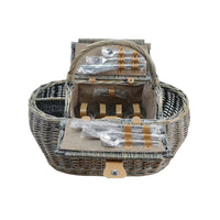 Classic Grey Willow Picnic Basket for Four with Stainless Steel Cutlery - OutdoorTravelGear.com