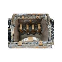 Classic Grey Willow Picnic Basket for Four with Stainless Steel Cutlery - OutdoorTravelGear.com