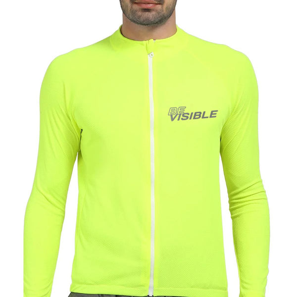 Mens BeVisible Cycling Jersey - Full Sleeves - Neon Green 1
