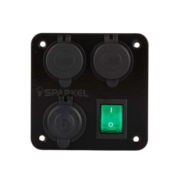 Switch Panel with On/Off Switch with Indicator | Female Cig Lighter Socket | Voltmeter - 100x100mm 12/24V DC RV - OutdoorTravelGear.com