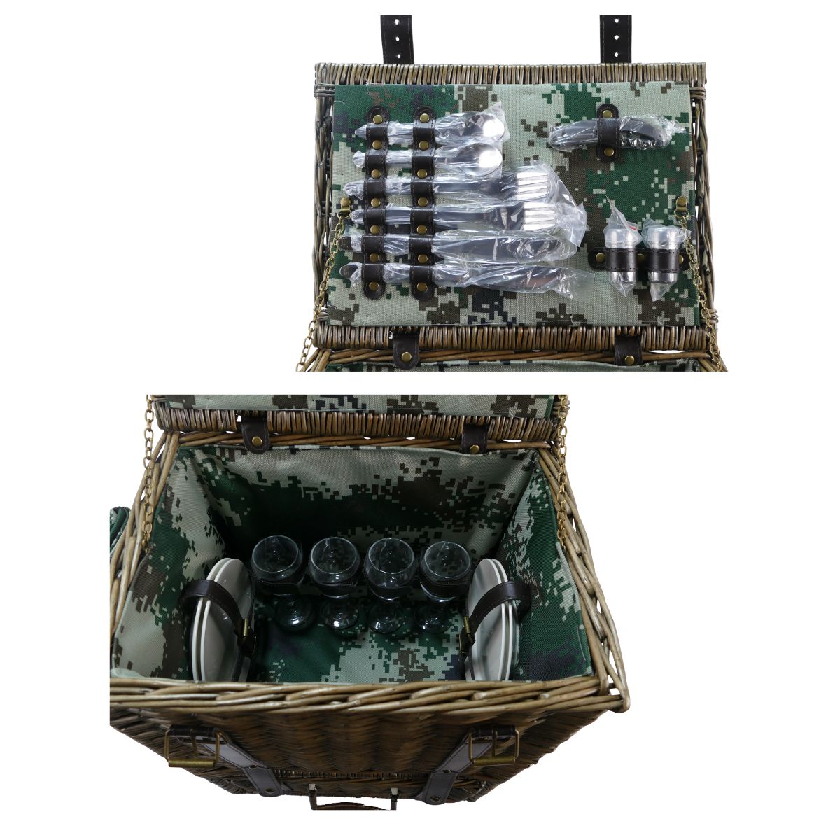 Willow Picnic Trolley Basket for Four with Cooler & Dining Set - OutdoorTravelGear.com
