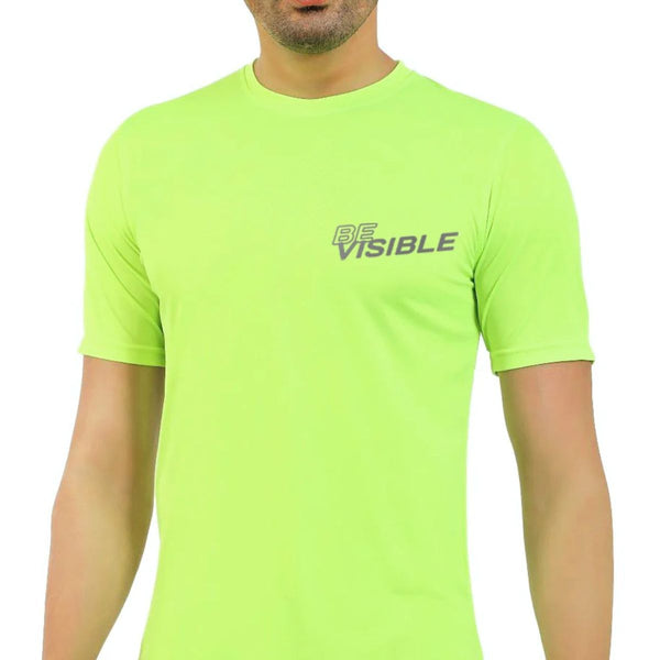 Mens BeVisible Running Jersey - Half Sleeves - Neon Green 1