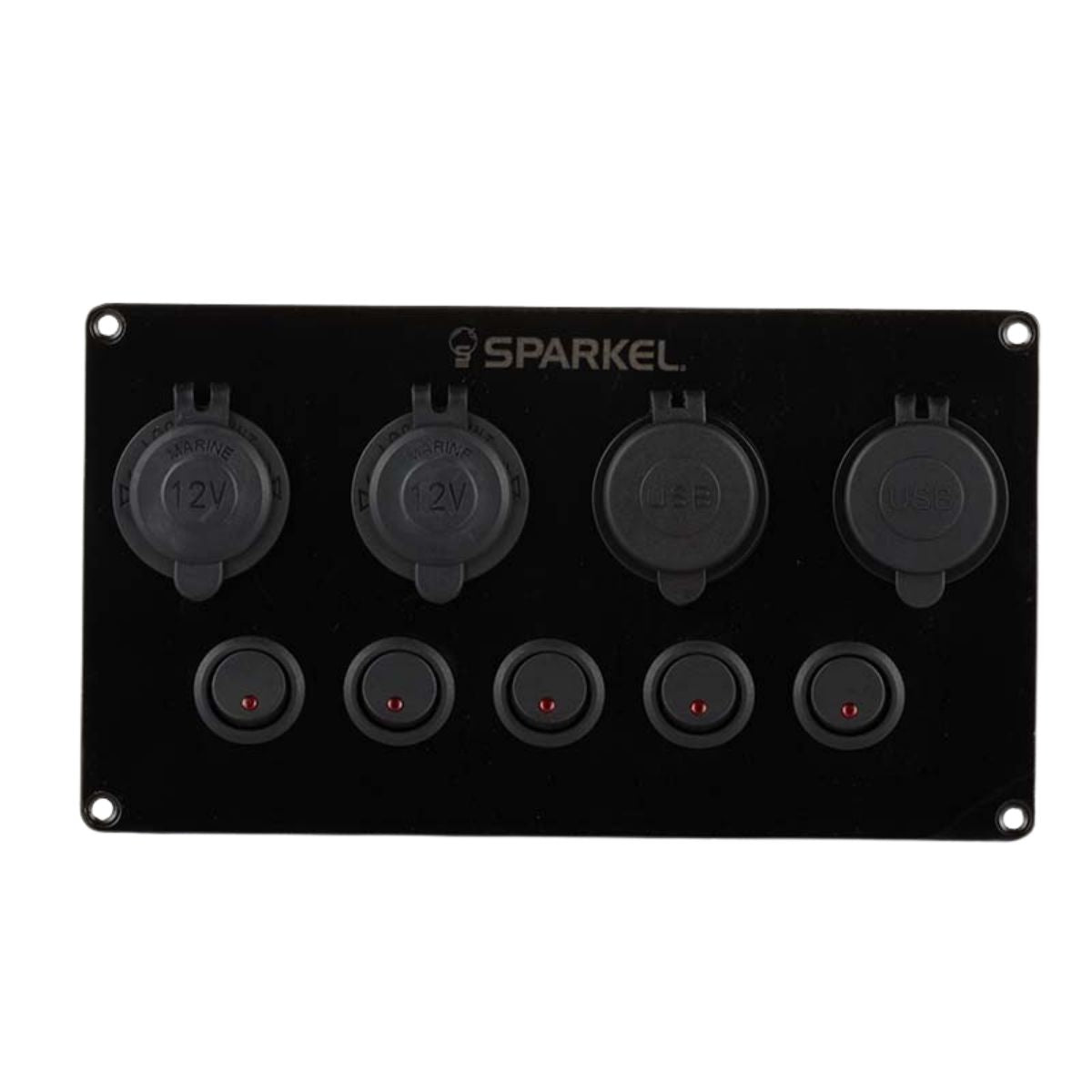 Switch Panel with 5 On/Off Switch with Indicator | Female Cig Lighter Socket | Voltmeter - 173x90mm 12/24V DC RV - OutdoorTravelGear.com