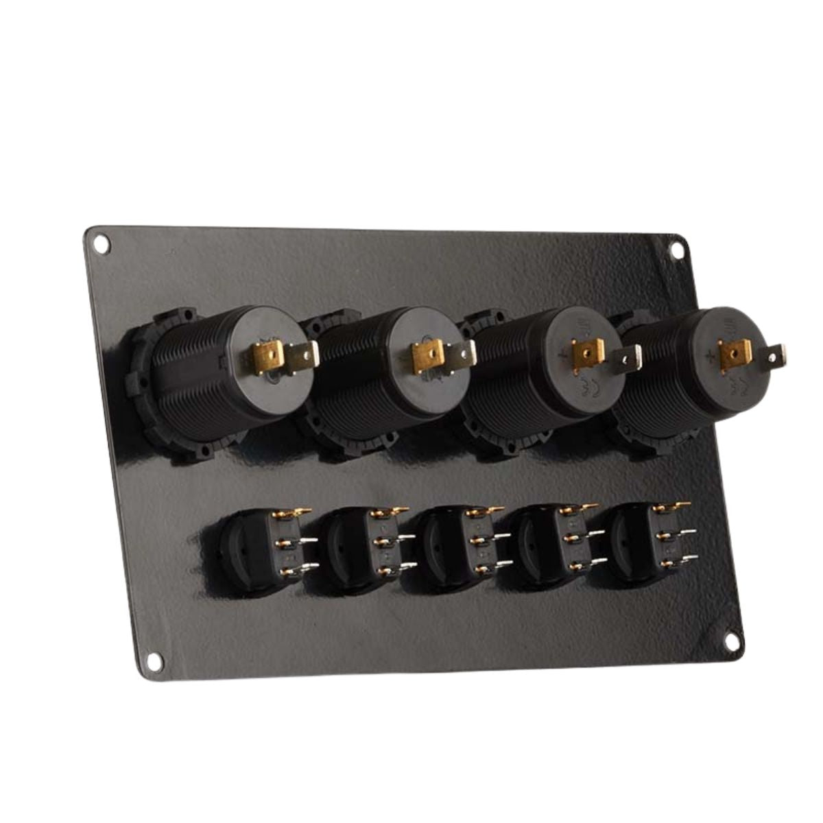 Switch Panel with 5 On/Off Switch with Indicator | Female Cig Lighter Socket | Voltmeter - 173x90mm 12/24V DC RV - OutdoorTravelGear.com