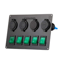 Switch Panel with 5 On/Off Switch with Indicator | 2 Female Cig Lighter Socket | Voltmeter - 200x150mm 12/24V DC RV - OutdoorTravelGear.com