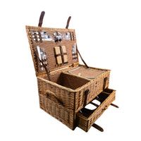 Classic Willow Picnic Basket for Four with Cooler, Cheese Board & Tableware - OutdoorTravelGear.com