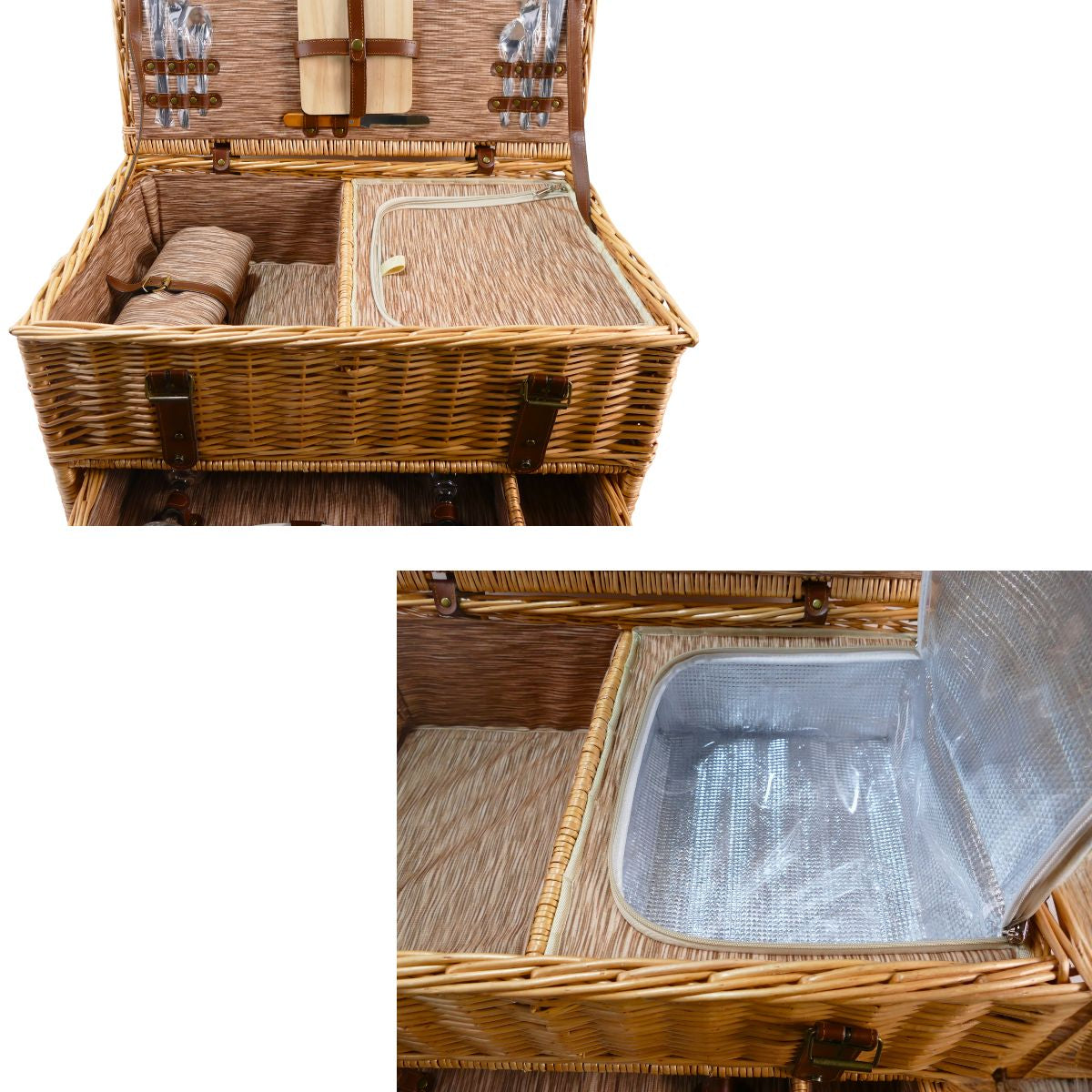 Classic Willow Picnic Basket for Four with Cooler, Cheese Board & Tableware - OutdoorTravelGear.com