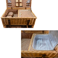 Classic Willow Picnic Basket for Four with Cooler, Cheese Board & Tableware - OutdoorTravelGear.com