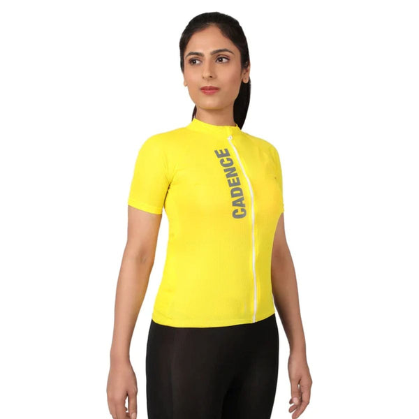 Womens BeVisible Cycling Jersey - Half Sleeves - Bright Yellow 1