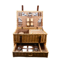 Classic Willow Picnic Basket for Four with Cooler, Cheese Board & Tableware - OutdoorTravelGear.com