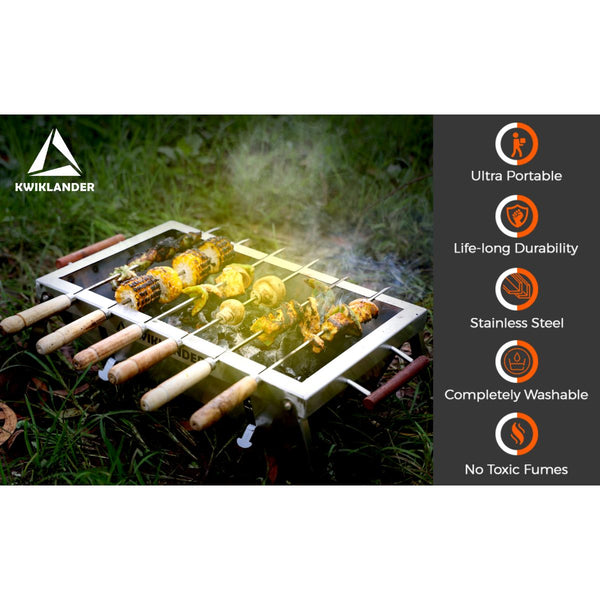 Traveler Foldable Charcoal Barbeque Grill & Top Food Grate Accessory with 4 Skewers 2