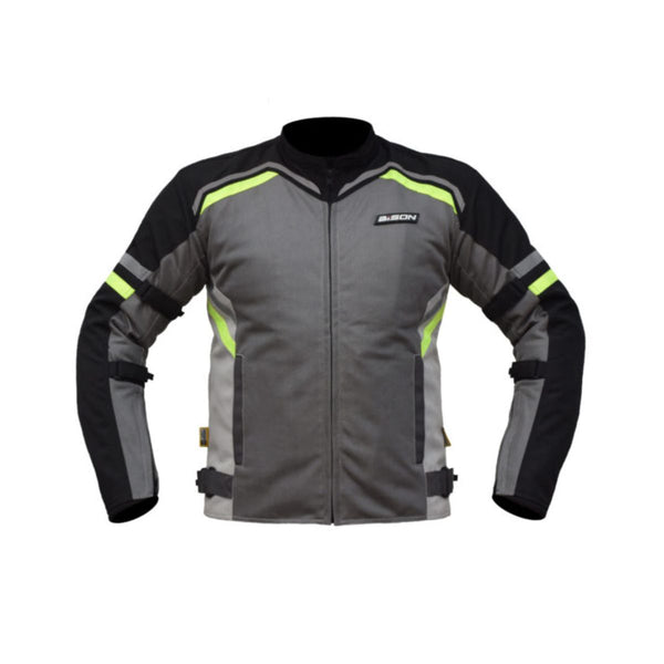 Raptor V.2 Motorcycle Riding Jacket - Black+Grey+HI-VIZ Green - OutdoorTravelGear.com