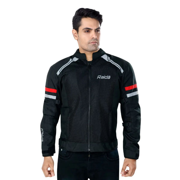 Tourer Riding Jacket with Armours - Black + Red - OutdoorTravelGear.com