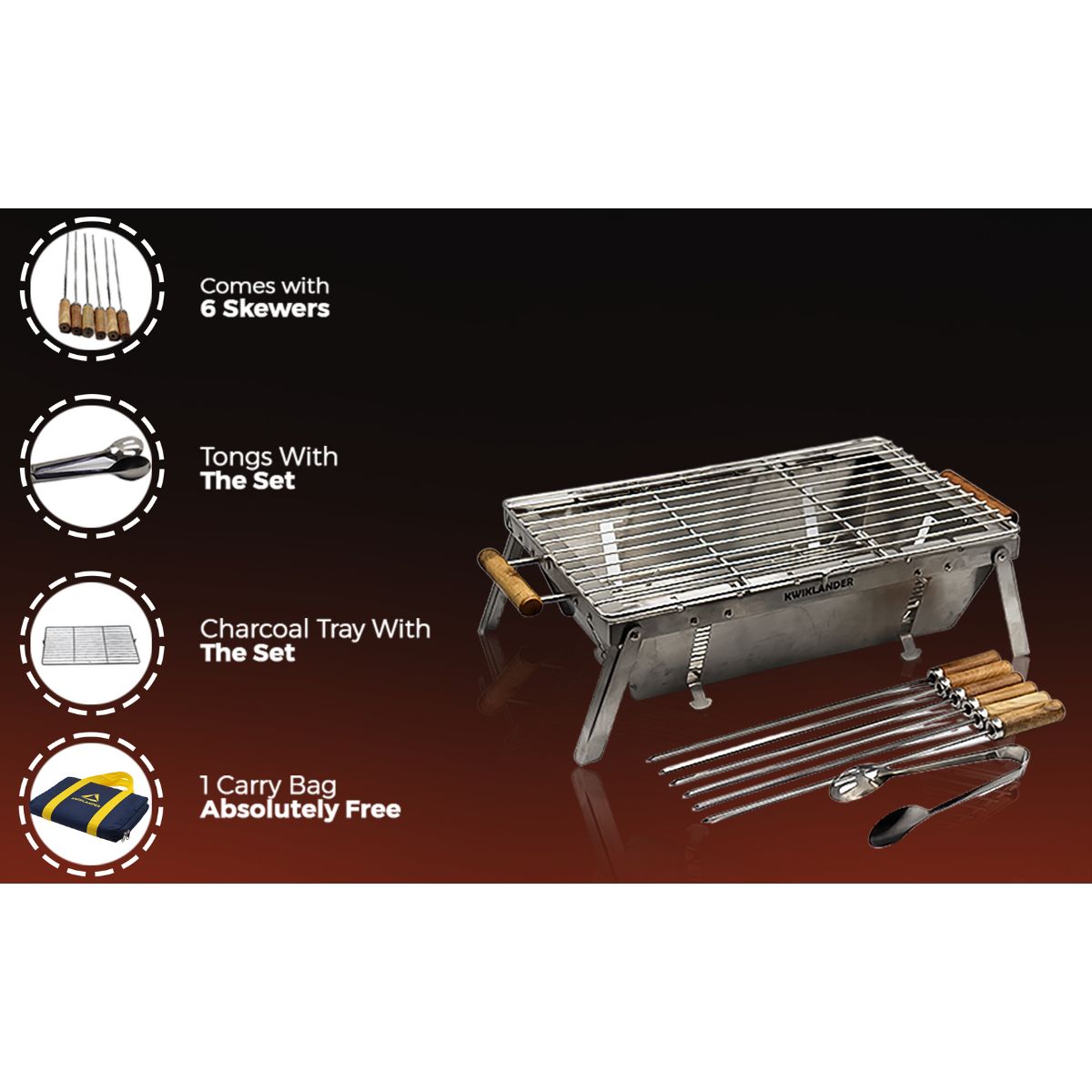Traveler Foldable Charcoal Barbeque Grill with 6 Skewers 9