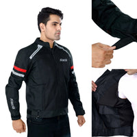 Tourer Riding Jacket with Armours - Black + Red - OutdoorTravelGear.com