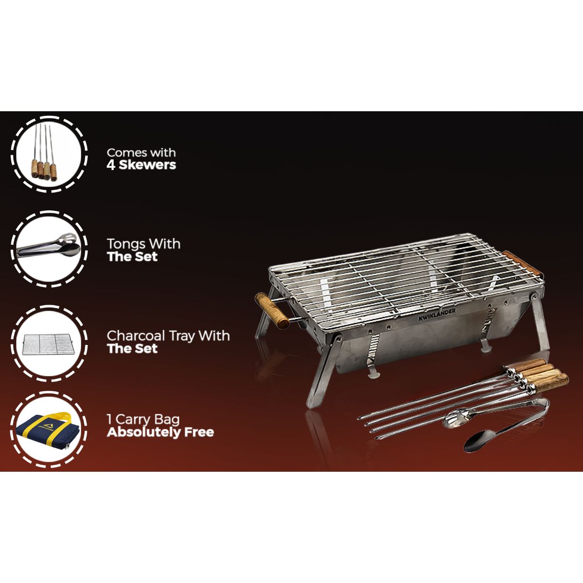 Traveler Foldable Charcoal Barbeque Grill with 4 Skewers 8