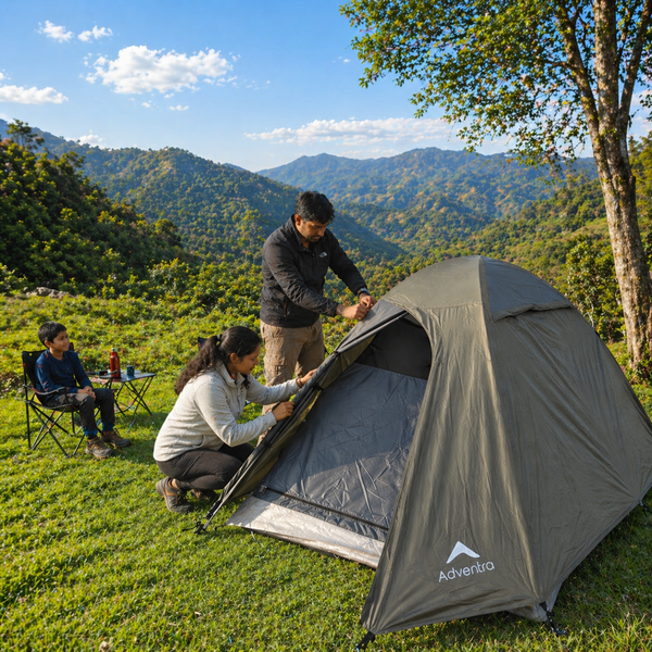 2-Person Dome Waterproof Camping Tent with Aluminium Poles | 2500 mm Waterproof Rating - AL ET1102 | Olive Green - OutdoorTravelGear.com