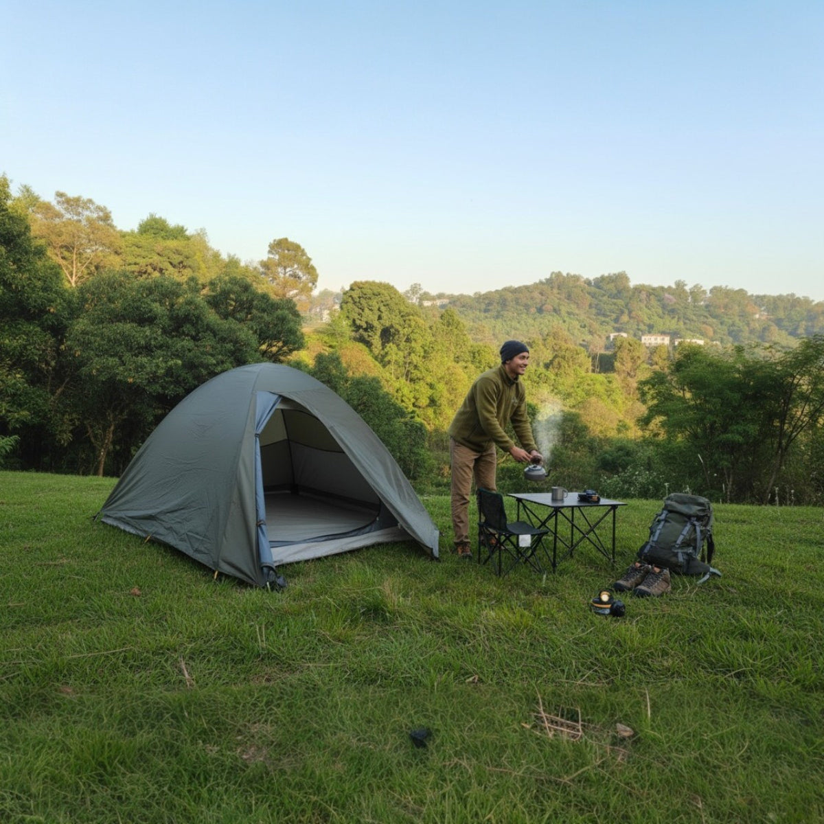 2-Person Dome Waterproof Camping Tent with Aluminium Poles | 2500 mm Waterproof Rating - AL ET1102 | Olive Green - OutdoorTravelGear.com