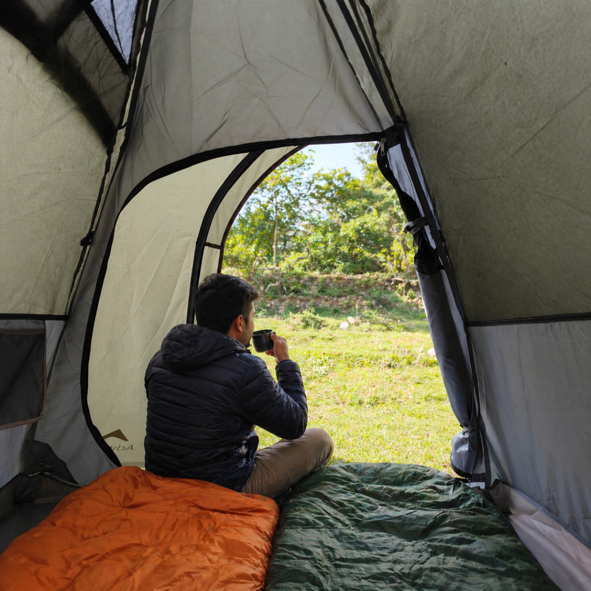 2-Person Dome Waterproof Camping Tent with Aluminium Poles | 2500 mm Waterproof Rating - AL ET1102 | Olive Green - OutdoorTravelGear.com