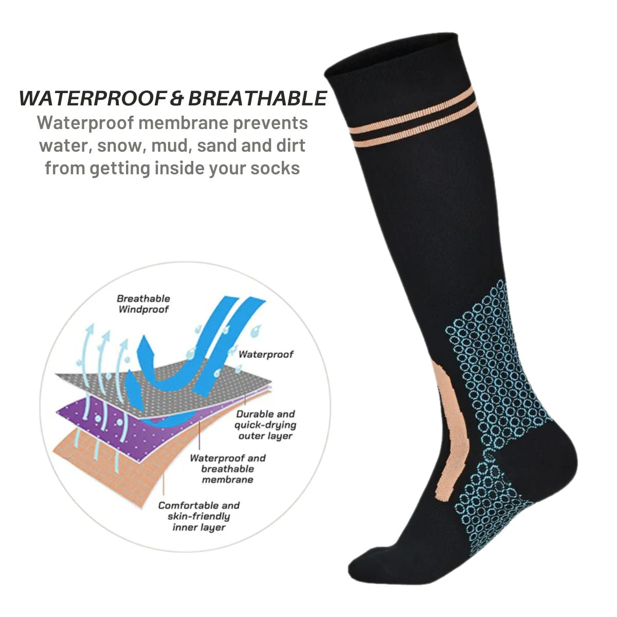 Waterproof Breathable Knee High Socks - X216 - Unisex