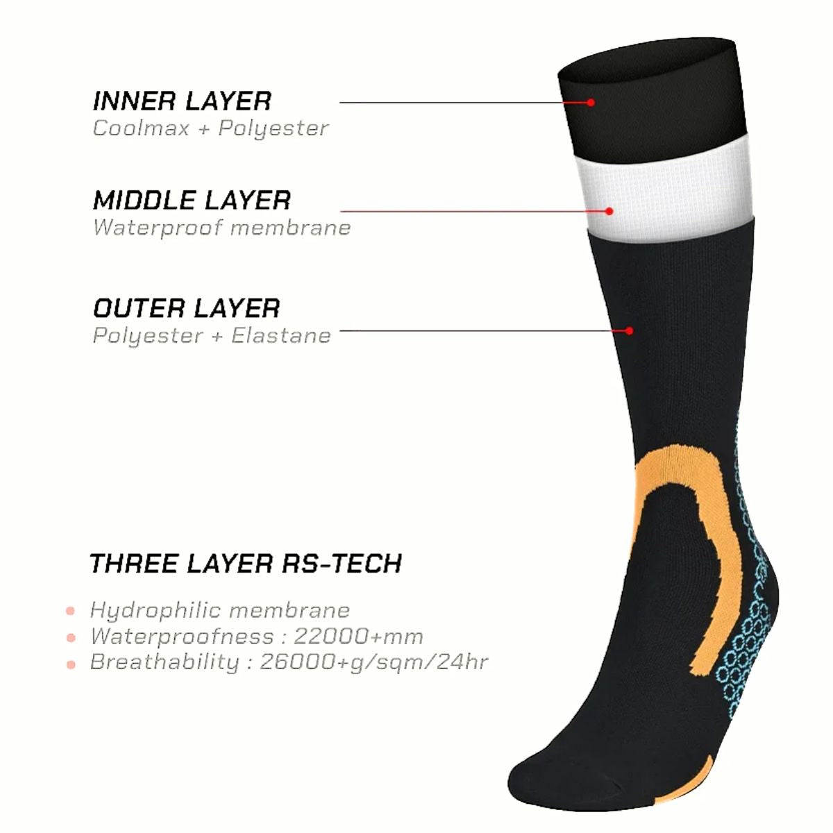 Waterproof Breathable Knee High Socks - X216 - Unisex