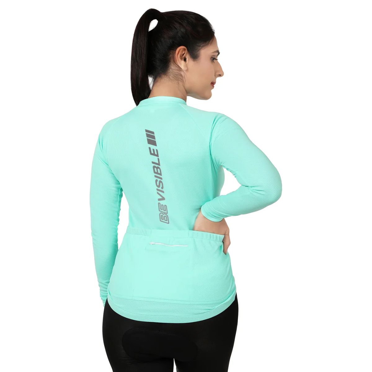 Womens BeVisible Cycling Jersey - Full Sleeves - Sea Green 3
