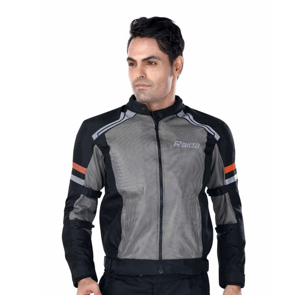 Tourer Riding Jacket with Armours - Grey + Red - OutdoorTravelGear.com