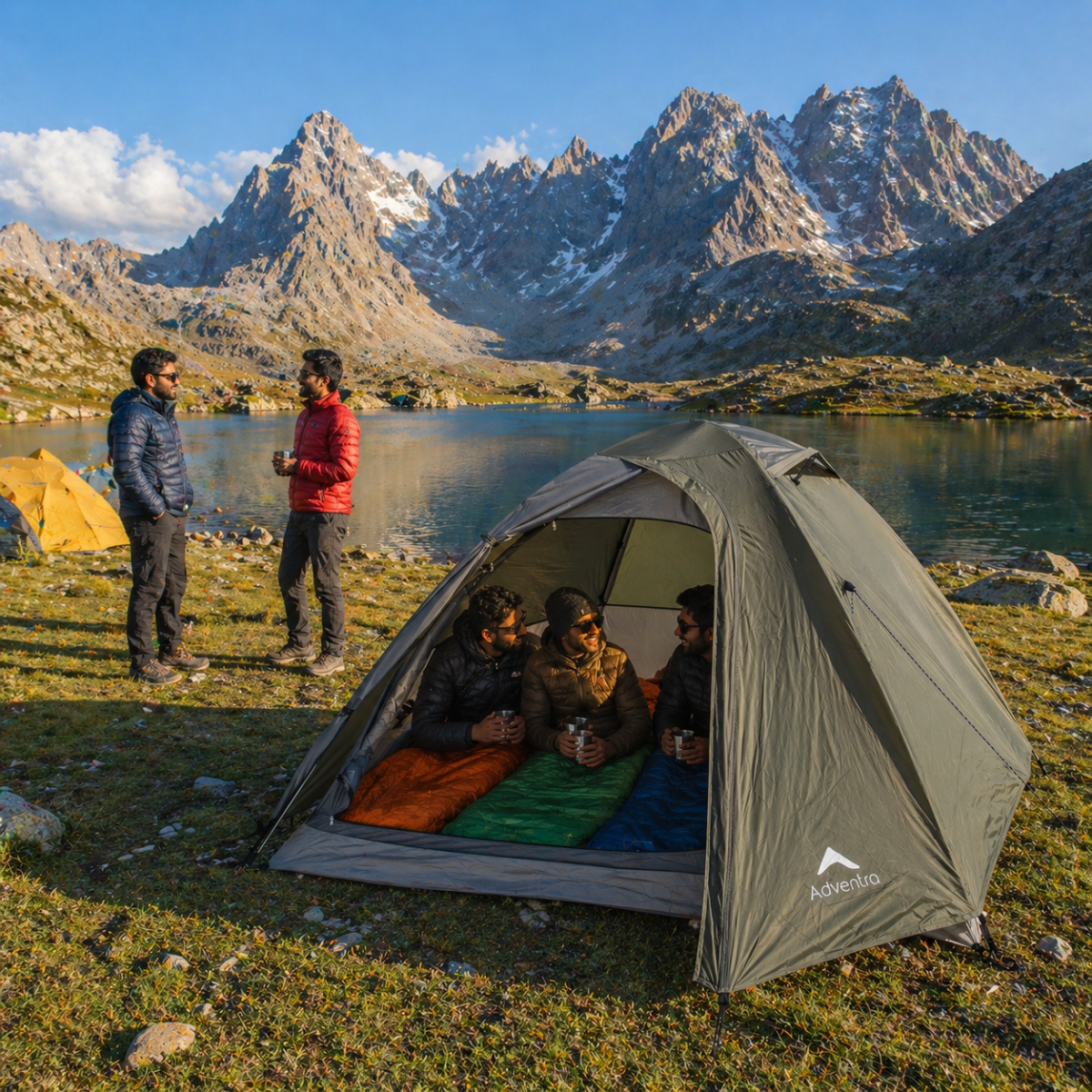 3 Person Dome Waterproof Camping Tent with Aluminium Poles | 2500 mm Waterproof Rating | ET1103 - Olive Green - OutdoorTravelGear.com