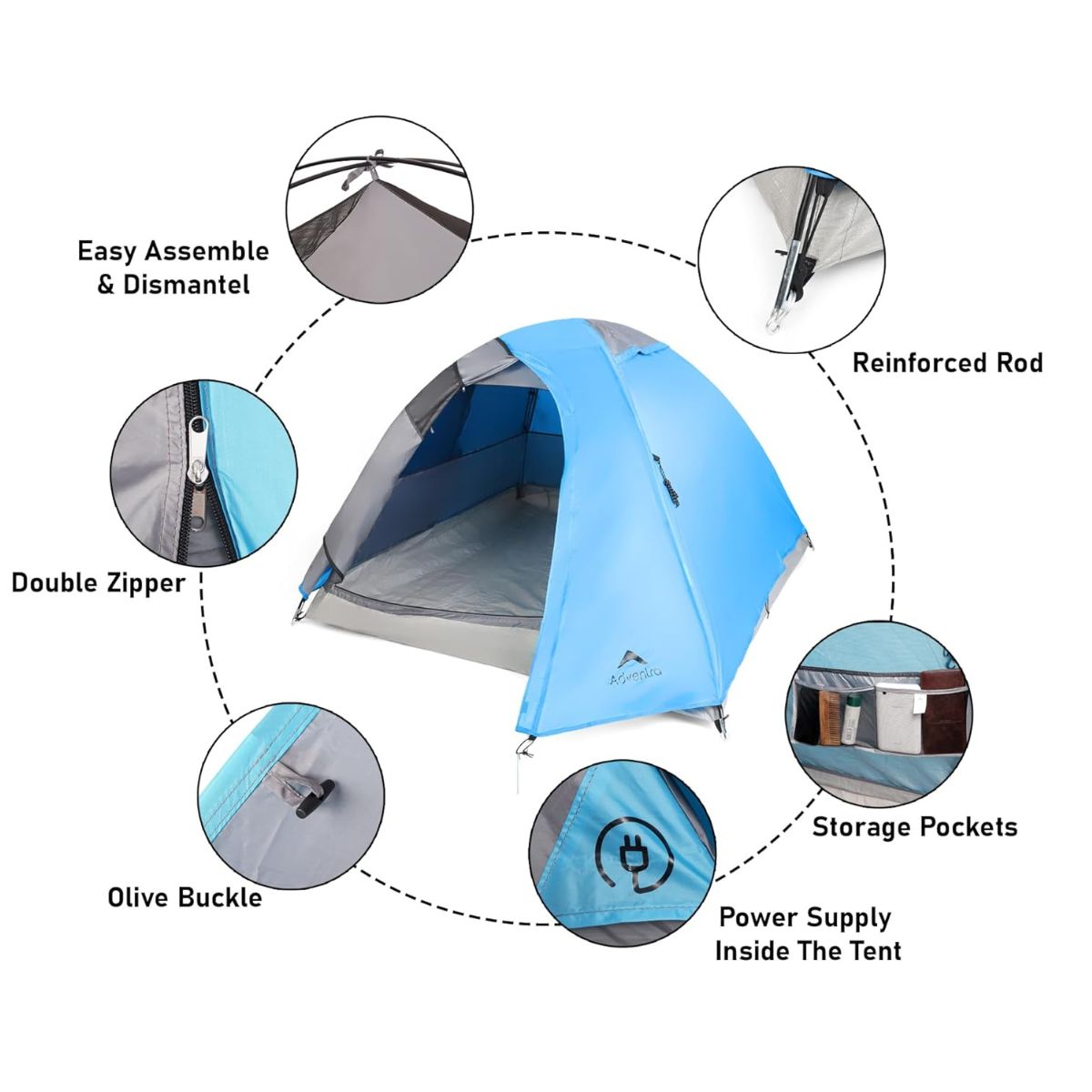 3-Person Camping Tent | UV Protection & Waterproof Flysheet | ET1100 - Aqua Blue - OutdoorTravelGear.com