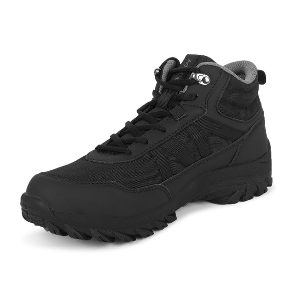 Men Mid-Top Hiking Shoes with Anti-Skid Full Rubber Sole | EH900 - Full Black - OutdoorTravelGear.com