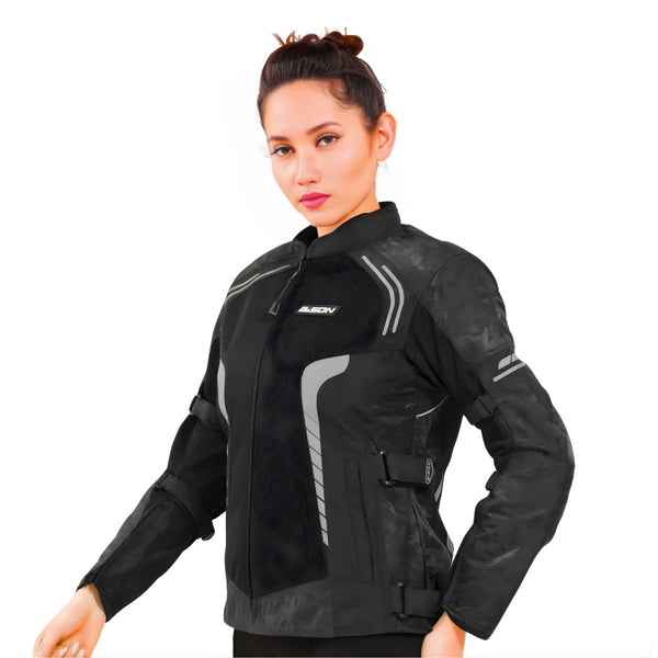 Women's Phoenix Riding Jacket - Black + Hi-Viz Grey - OutdoorTravelGear.com