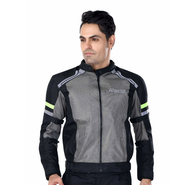 Tourer Riding Jacket with Armours - Grey + HiViz - OutdoorTravelGear.com