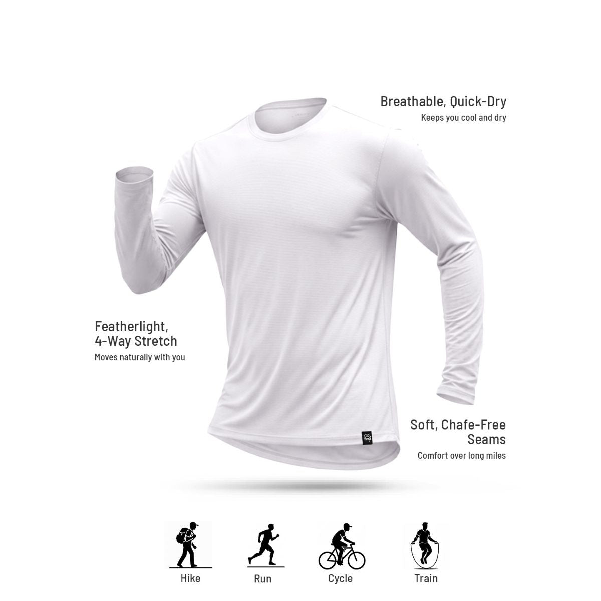 Men's Ultralight Active Long Sleeves T-Shirt - White - OutdoorTravelGear.com
