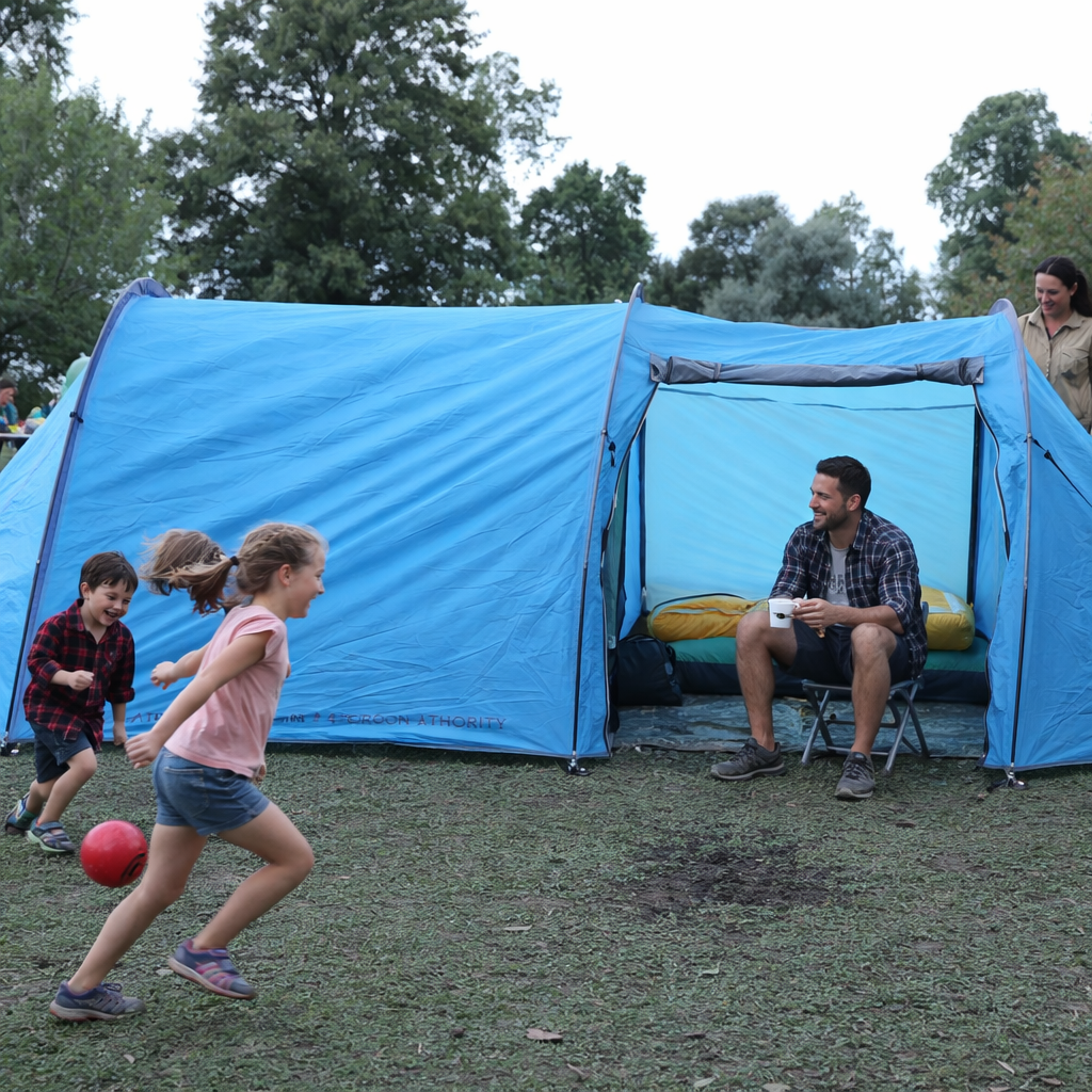 4-Person Waterproof Tunnel Camping Tent | ET1104 - Aqua Blue - OutdoorTravelGear.com