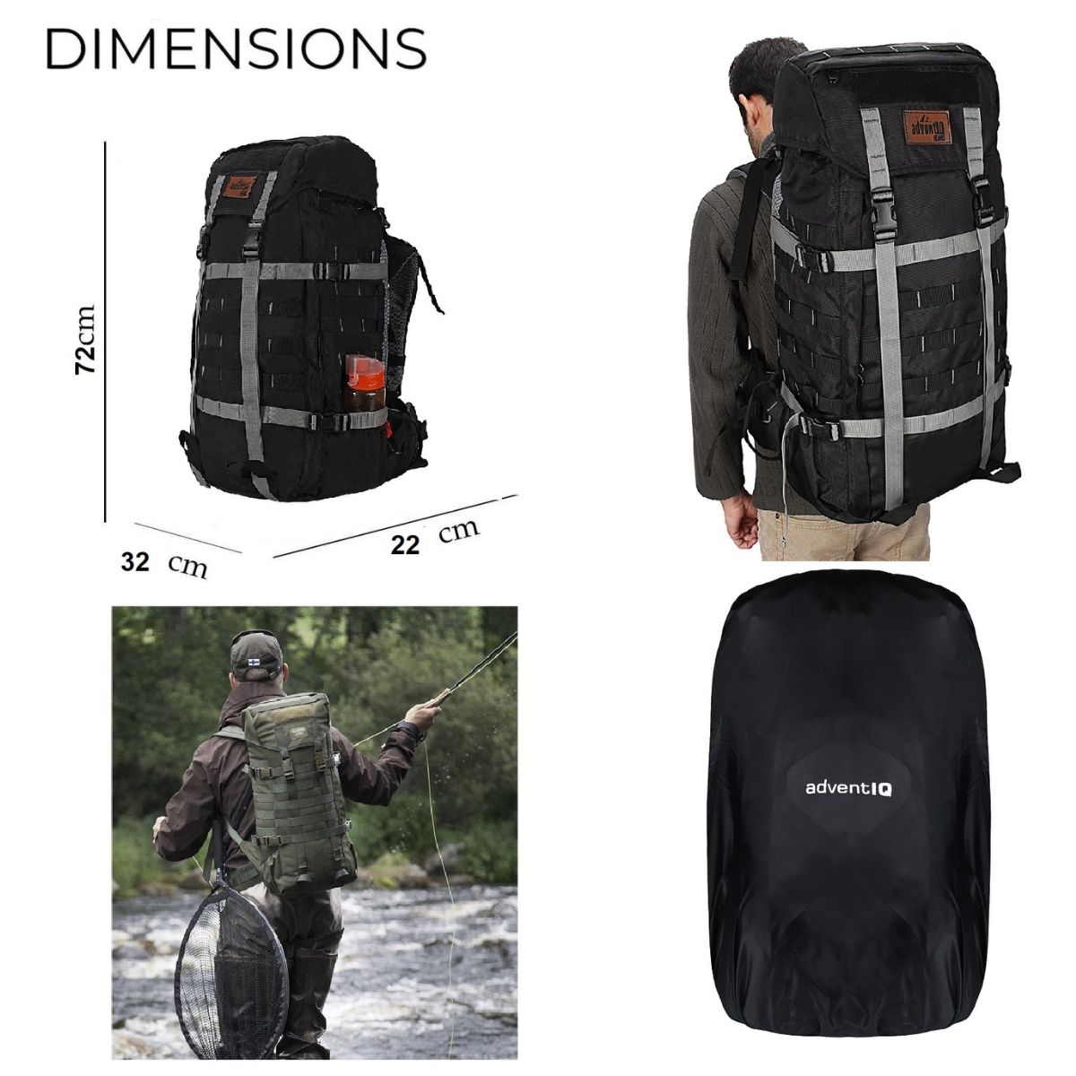 Rimpac Rucksack With Rain Cover - 45-50 Litres - Black - OutdoorTravelGear.com