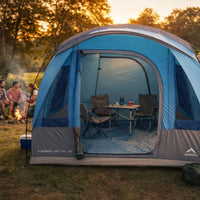 4-Person Waterproof Large Camping Tent | UV Protection & Wind Ready | ET1104 - Aqua Blue - OutdoorTravelGear.com